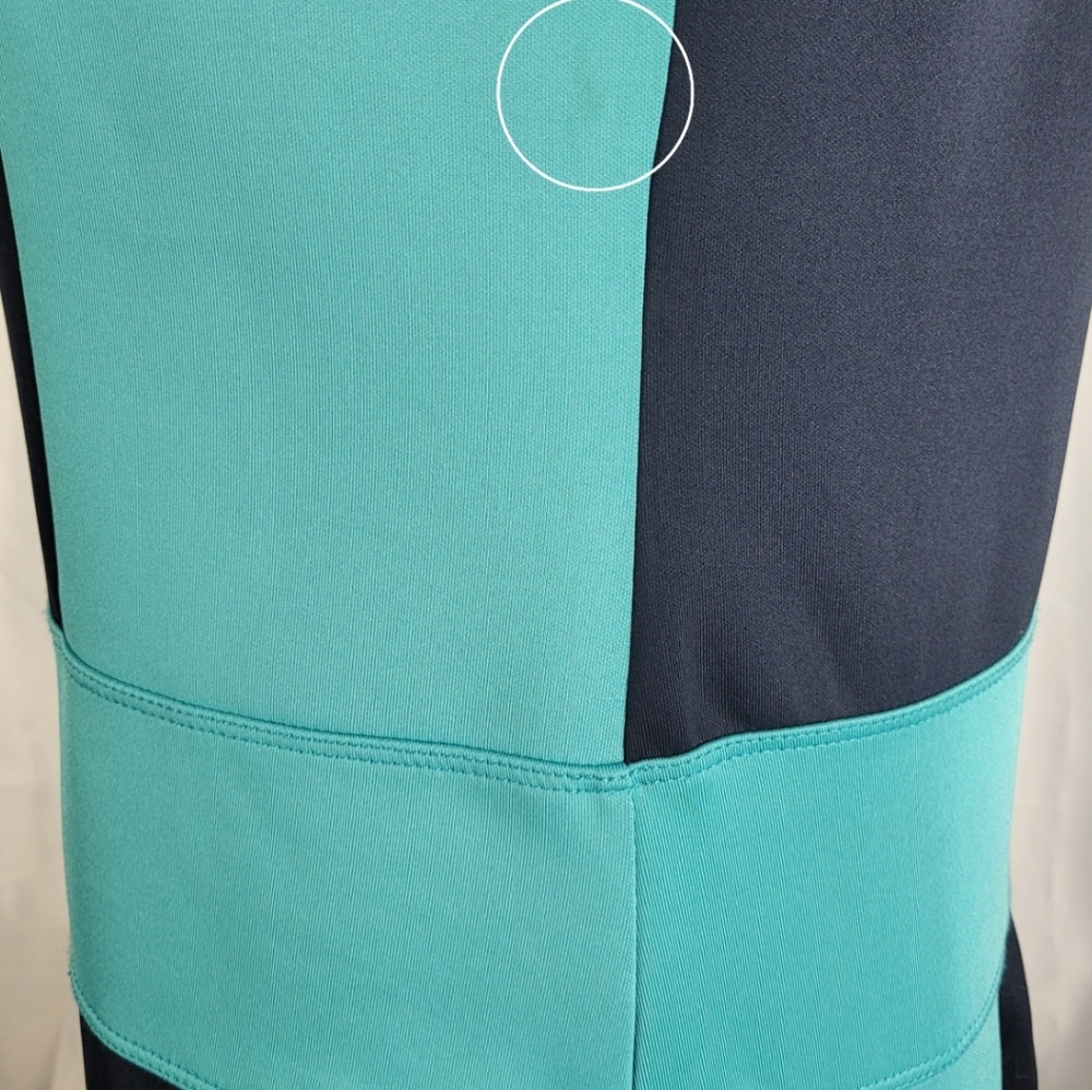 Enfocus Studio Teal Navy Color Block Scuba Stretch Popover Midi Dress Size 8 - Picture 10 of 10